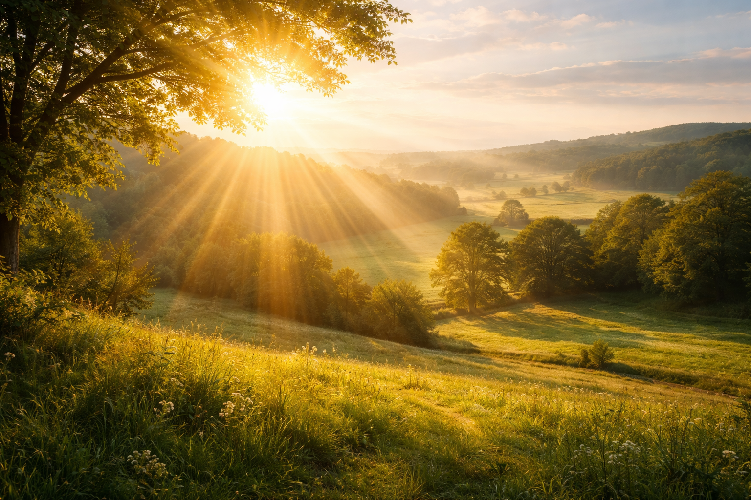 太陽の光がさんさんと降り注ぐ台地の風景