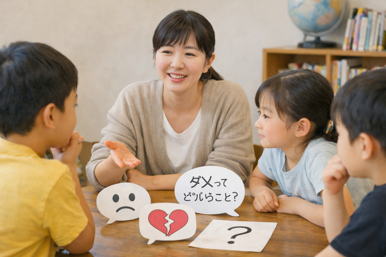 放課後児童クラブおひさまで話し合う支援員